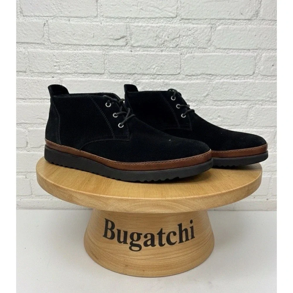 🔥BUGATCHI 🎱Black Suede Chukka Boots -‎ Mid Top Lace Up - Luxury Designer -11